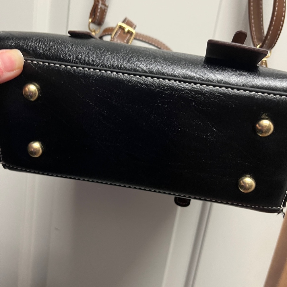Faux Leather Two-Tone Crossbody Tote Bag. Black brown - Picture 4 of 12
